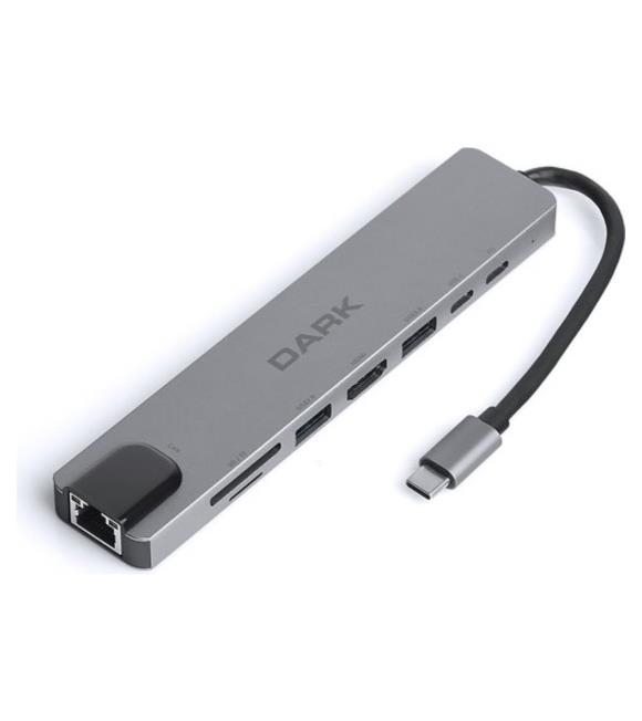 Dark DK-AC-U31X40 USB 3.1 Type-C 8 in1 Ether-HDMI-TF SD Kart Okuyucu- USB 3.0-USB-C&USB-C PD Hub