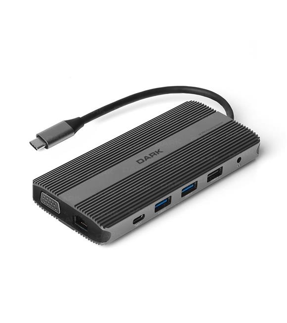 Dark DK-AC-U31X44 USB 3.1 Gen1 Type C 12in1 Ether-USB-C&USB-C PD-2xHDMI-VGA-TF SD -3xUSB 3.0- Hub