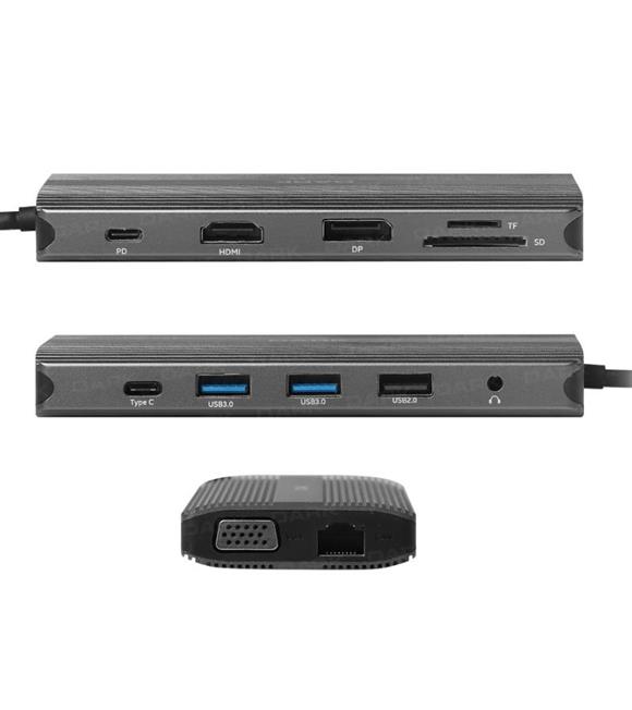 Dark DK-AC-U31X44 USB 3.1 Gen1 Type C 12in1 Ether-USB-C&USB-C PD-2xHDMI-VGA-TF SD -3xUSB 3.0- Hub_1