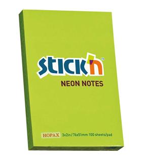 Hopax Stıckn Yapışkanlı Not Kağıdı 100 YP 76x51 Fosforlu Yeşil HE21163