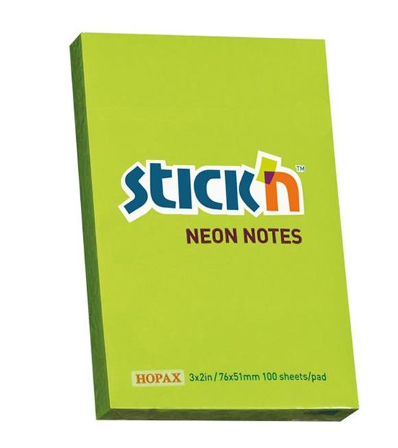 Hopax Stıckn Yapışkanlı Not Kağıdı 100 YP 76x51 Fosforlu Yeşil HE21163