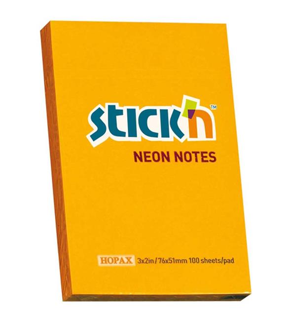Hopax Stıckn Yapışkanlı Not Kağıdı 100 YP 76x51 Fosforlu Turuncu HE21160