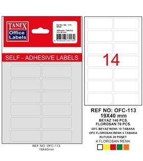 Tanex Ofis Etiketi Poşetli 19x40 MM Beyaz OFC-113