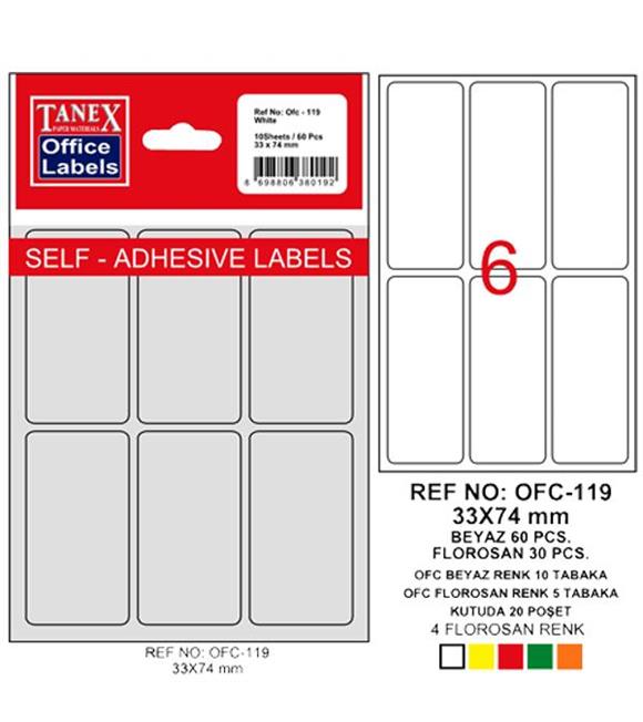 Tanex Ofis Etiketi Poşetli 33x74 MM Beyaz OFC-119