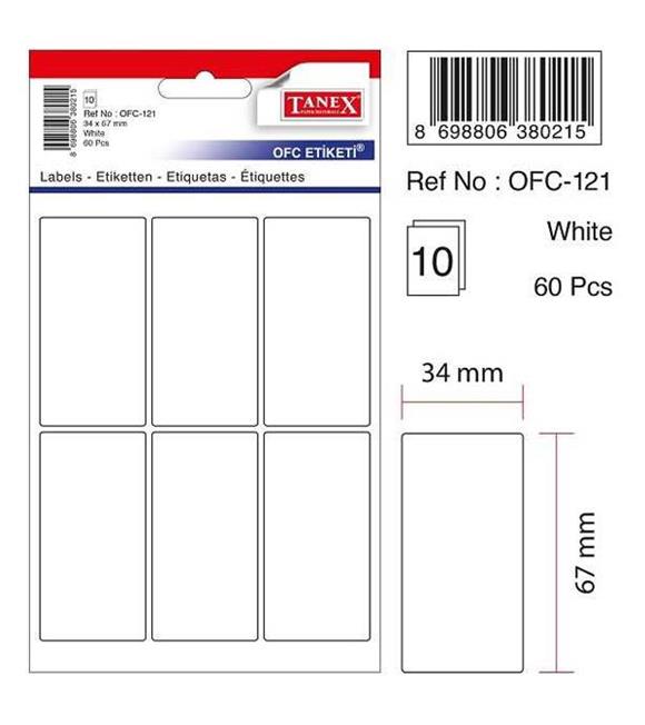 Tanex Ofis Etiketi Poşetli 34x67 MM Beyaz OFC-121