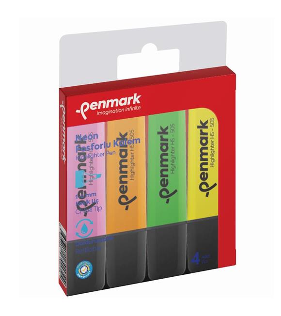 Penmark Fosforlu Kalem 4 Lü Karışık Renk Neon HS 505 4N