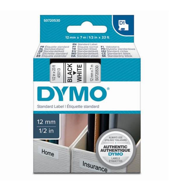 Dymo D1 Şerit Standart 12 MMx7 MT Beyaz Üzerine Siyah 45013 S0720530