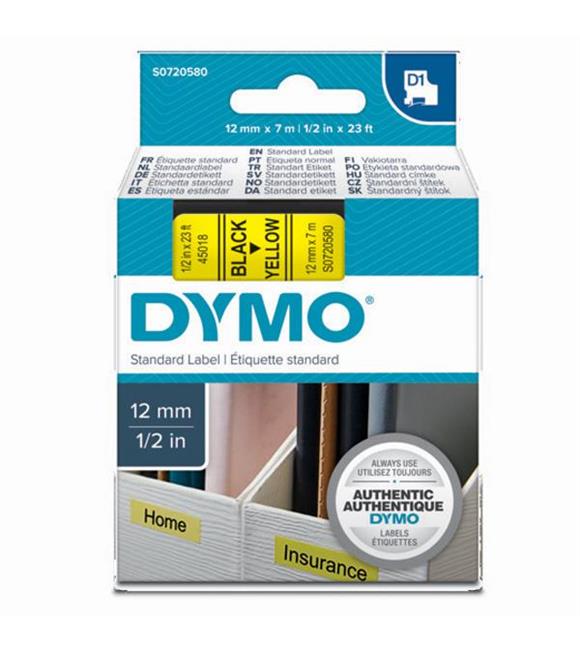 Dymo D1 Şerit Standart 12 MMx7 MT Sarı Üzerine Siyah 45018 S0720580