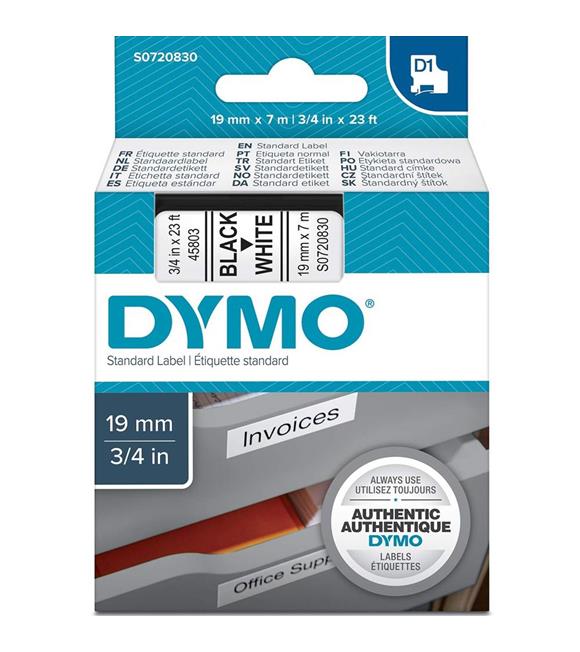 Dymo D1 Şerit Standart 19 MMx7 MT Beyaz Üzerine Siyah 45803 S0720830