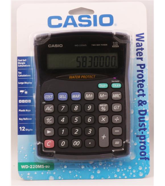 Casio WD-220MS-BU 12 Hane Suya-Toza Dayanıklı Masa Üstü Hesap Makinesi