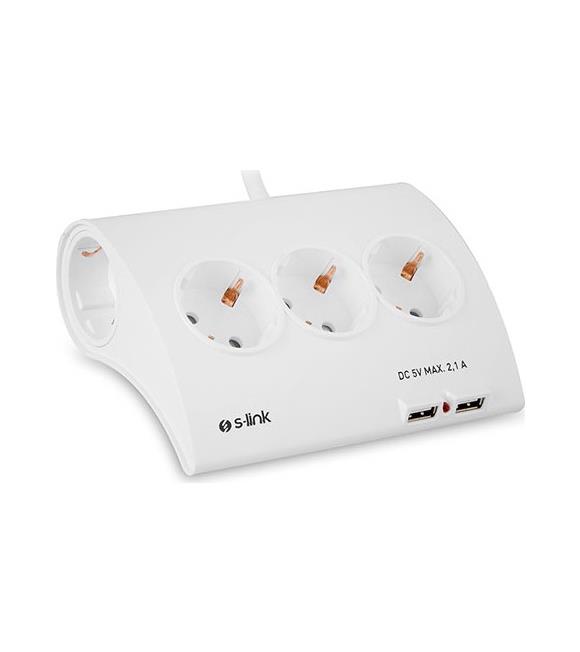 S-link SPG9-5-15 Akım Koruma ve 2 Adet 2.1A Usb Şarj Soketli Beşli Masaüstü Grup Priz