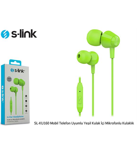 S-link SL-KU160 Mobil Telefon Uyumlu Yesili Kulak İçi Mikrofonlu Kulaklık