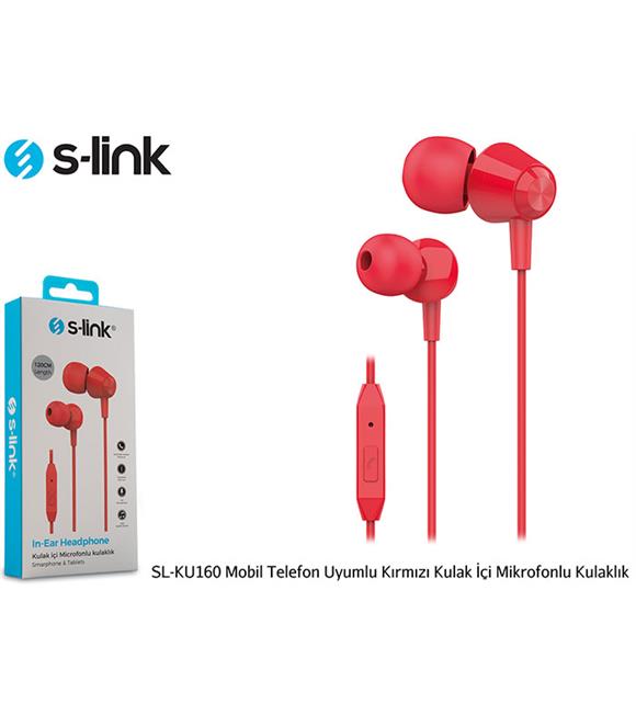 S-link SL-KU160 Mobil Telefon Uyumlu Kırmızı Kulak İçi Mikrofonlu Kulaklık