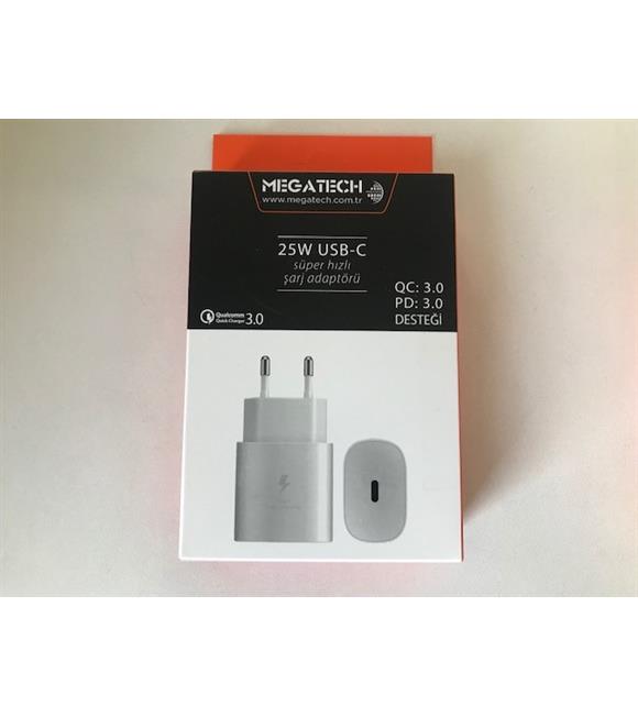 Megatech 25w Beyaz USB-C Şarj Kafa QC:3.0-PD:3.0