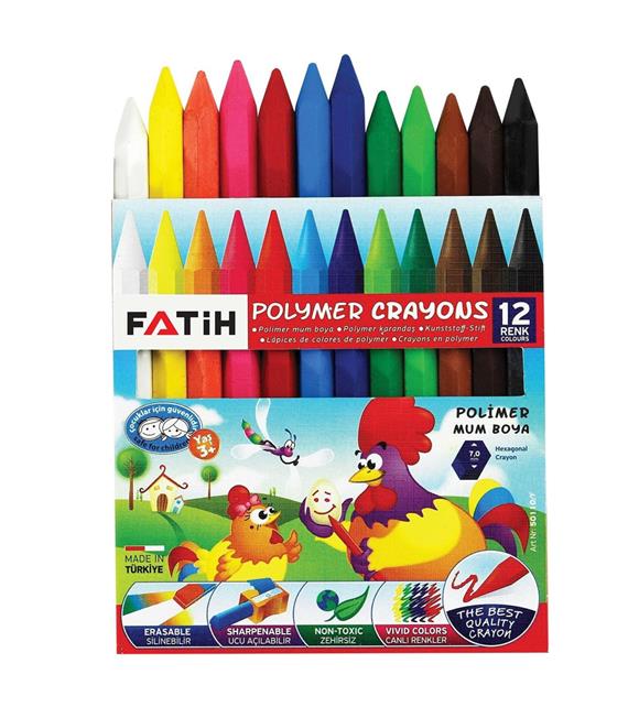 Fatih Mum Pastel Boya Polymer Crayons Kısa 12 Renk 50110/F