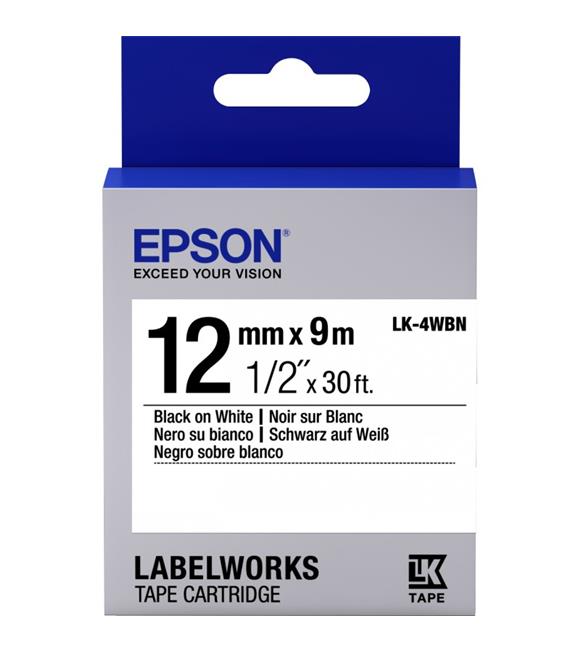 Epson LK-4WBN Standart Beyaz Üzeri Siyah 12mm 9Metre Etiket
