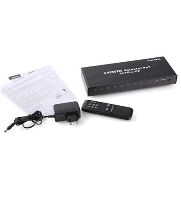 Dark DK-HD-SW8X1 Full HD 8 Giriş 1 Çıkışlı Uzaktan Kumandalı HDMI Switch (Seçici)