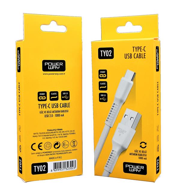 Powerway Ty02 Type-C 1mt Usb Şarj Kablosu