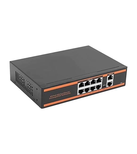 Nova ND1PG0822A 8 Port Poe+ 10-100-1000 Mbps 2 Port 10-100-1000 Mbps Uplink  2 Port SFP Switch 150W