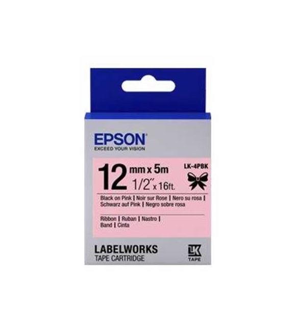 Epson LK-4PBK PEMBE Üzeri SİYAH 12MM 5Metre Etiket