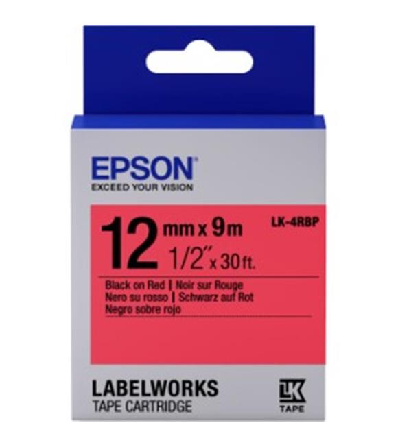 Epson LK-4RBP Pastel Kırmızı Üzeri Siyah 12MM 9Metre Etiket