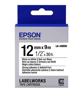 Epson LK-4WBW Güçlü Yapışkanlı Beyaz Üzeri Siyah 12mm 9Metre Etiket