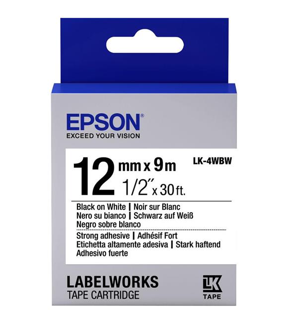 Epson LK-4WBW Güçlü Yapışkanlı Beyaz Üzeri Siyah 12mm 9Metre Etiket