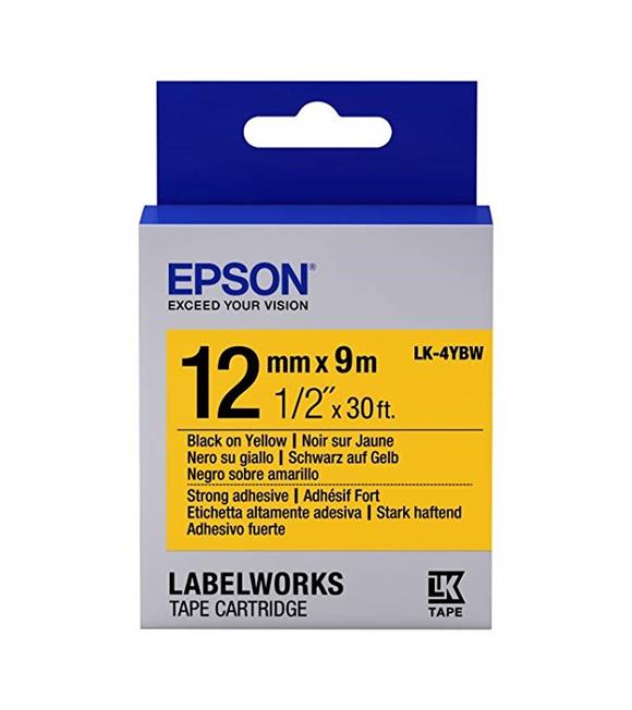 Epson LK-4YBW Güçlü Yapışkanlı Sarı Üzeri Siyah 12mm 9Metre Etiket