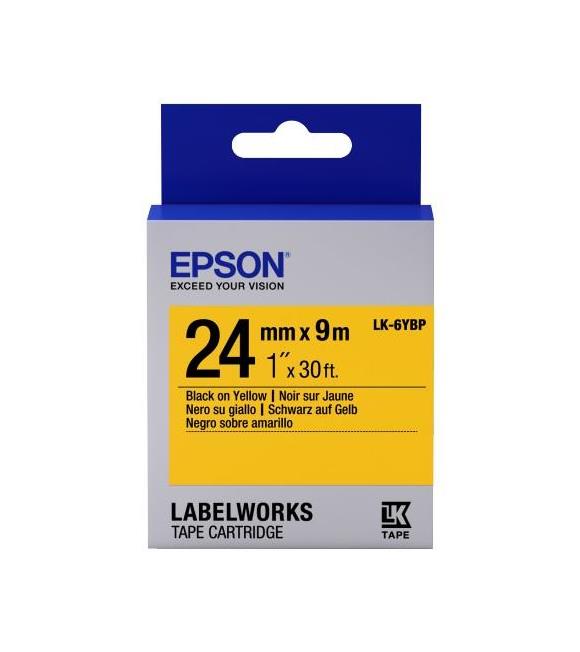 Epson LK-6YBP Pastel Siyah Üzeri Sarı 24MM 9Metre Etiket