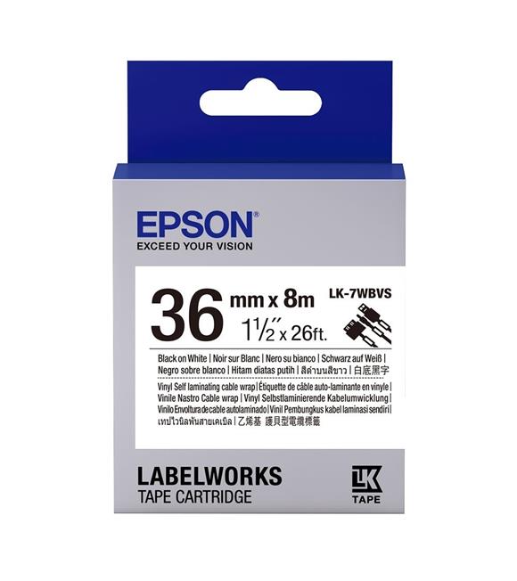 Epson LK-7WBVS Kendinden Laminasyonlu Kablo Giydirme Beyaz Üzeri Siyah 36mm 8Metre Etiket