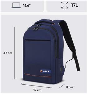 Mack MCC-006BL 15.6" Office USB Girişli Notebook Sırt Çantası Lacivert (Dahili USB Şarj Portu)