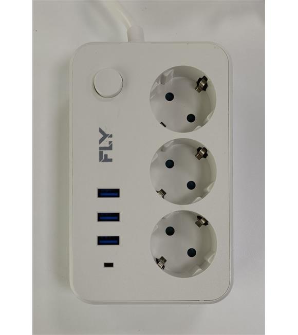 Fly 3406-01 3lü Anahtarlı 2.1A 3Usb Şarj Çıkışı 2mt Anahtarlı  Akım Korumalı Priz Çocuk Koruması_1