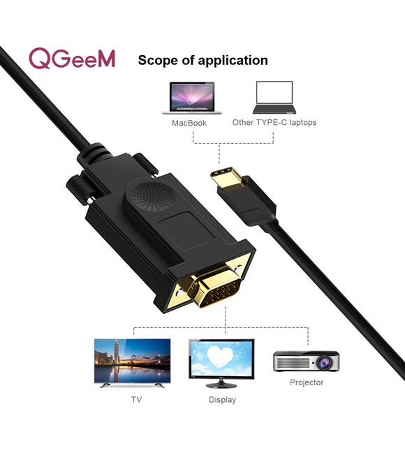 Qgeem QG-UA17 1.8m USB Type-C to Erkek VGA Kablo_1