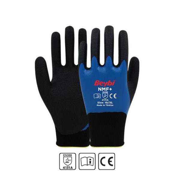 Beybi NMF+ 10Beden 12li Double Mikro Köpük Tam Nitril Kaplı Polyester Örgü Eldiven