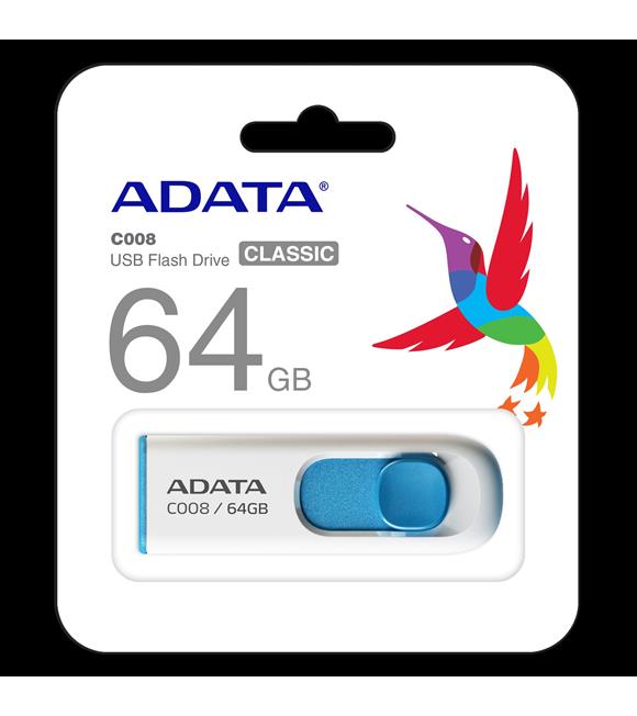 Adata C008-64GB 64GB USB2.0 Classic (White + Blue) Flash Bellek