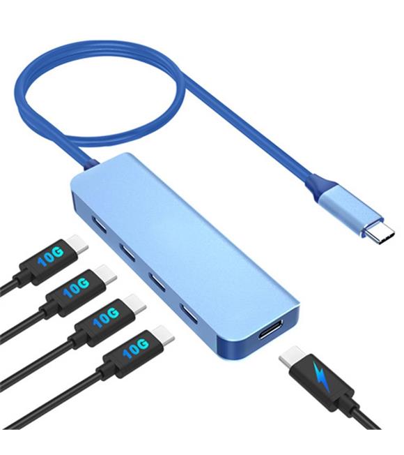 Vcom CUE11s-Mavi Type-C To 4-Usb-C (10GBps)+Pd 3.0 100W Çoklayıcı