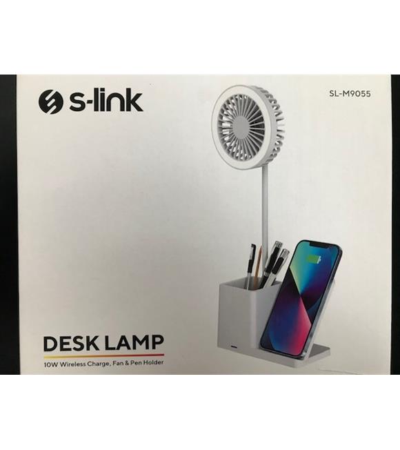 S-link SL-M9055 Beyaz TypeC 10W Kablosuz Şarj Cihazı Fanlı Kalemlikli Masa Lambası_1