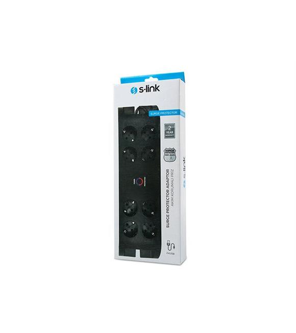 S-link SPG3081 2m 2xUSB=2.4a 3G1.5mm2 900 Joule 8li Akım Korumalı Siyah Priz_1