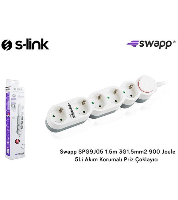 S-link Swapp SPG9J05 1.5m 3G1.5mm2 900 Joule 5Li Akım Kor. Priz Çoklayıcı