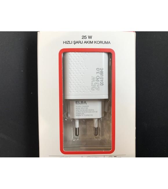 Elba ELB01-25WPD Beyaz 25W Şarj Kafa Type USB-C PD3.0-QC4.0(Akım Koruma-Hızlı Şarj-Isıya Dayanıklı)_1