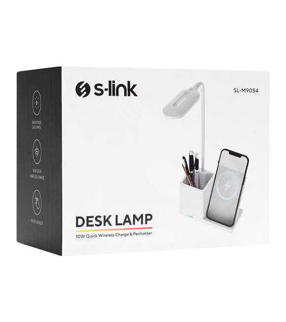 S-link SL-M9054 Beyaz TypeC 10W Kablosuz Şarj Cihazı Kalemlikli Masa Lambası_1