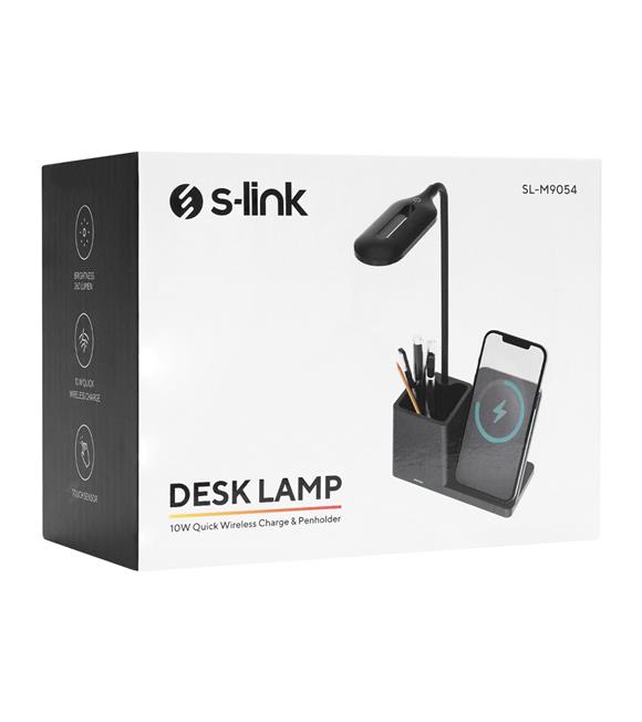 S-link SL-M9054 Siyah TypeC 10W Kablosuz Şarj Cihazı Kalemlikli Masa Lambası_1