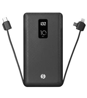 S-link IP-T100C 10000mAh Lightning+Micro+Type C Kablolu Powerbank Siyah LCDli
