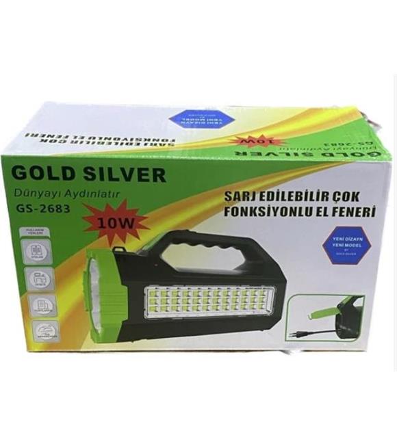 Gold Silver GS-2683 10W Led Şarj Edilebilir Çok Fonksiyonlu El Feneri