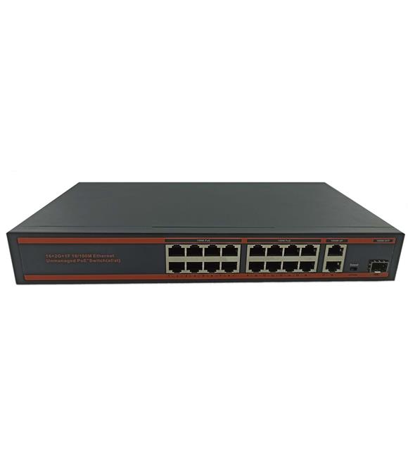 Nova ND-HP1621AG 16 Port Poe+ 10-100 Mbps 2 Port 10-100-1000 Mbps Uplink  1 Port SFP Switch 250W