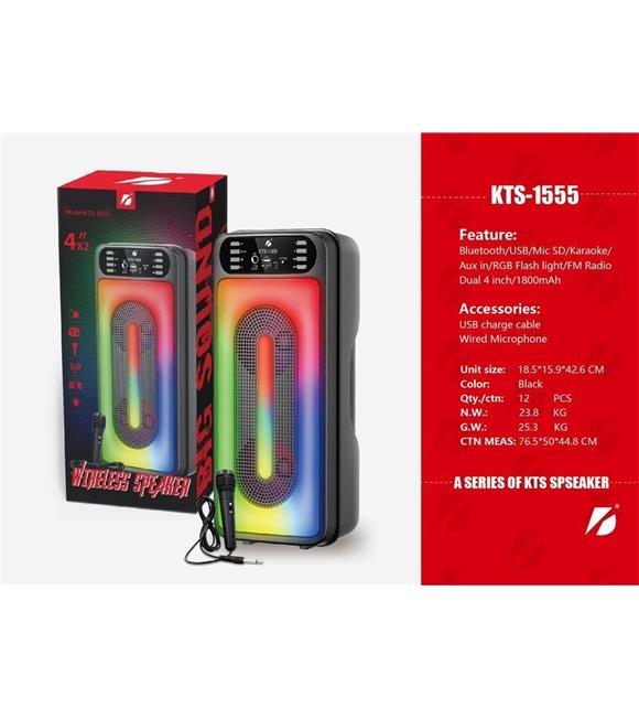 KTS-1555  Siyah Mikrofonlu Bluetooth-Fm-Usb Küçük El Anfisi Usb