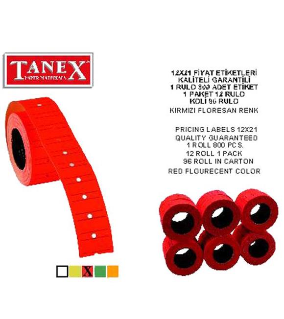 Tanex Fiyat Etiketi Çizgili 12x21 Fosforlu Kırmızı