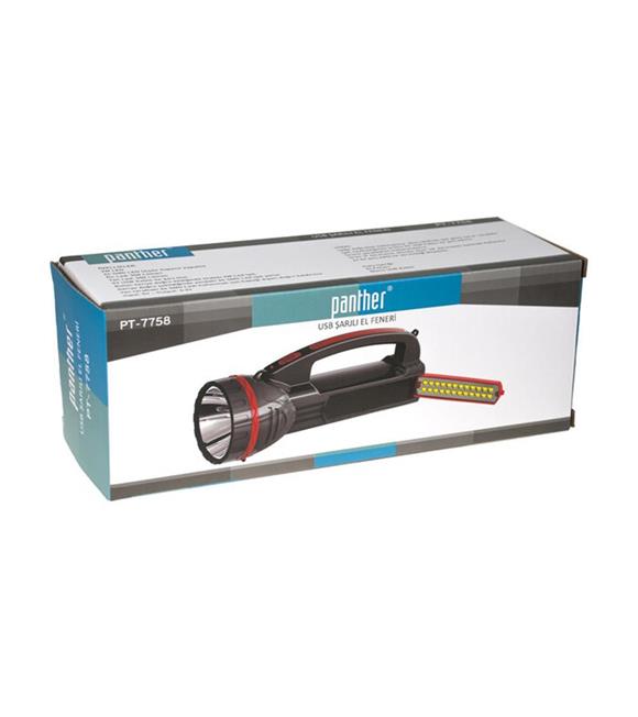 Panther PT-7758  Usb Şarjlı Spot  Fener 2W Led+24 Smd Led Açılır Kapanır Kapaklı_1