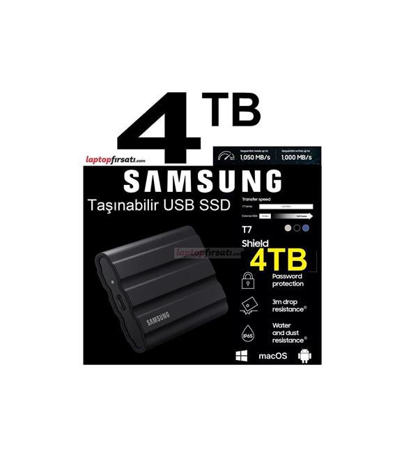 Samsung 4TB T7 Shield MU-PE4T0S-WW 1050MB-1000MB-S USB 3.2 Gen2 Taşınabilir SSD Siyah