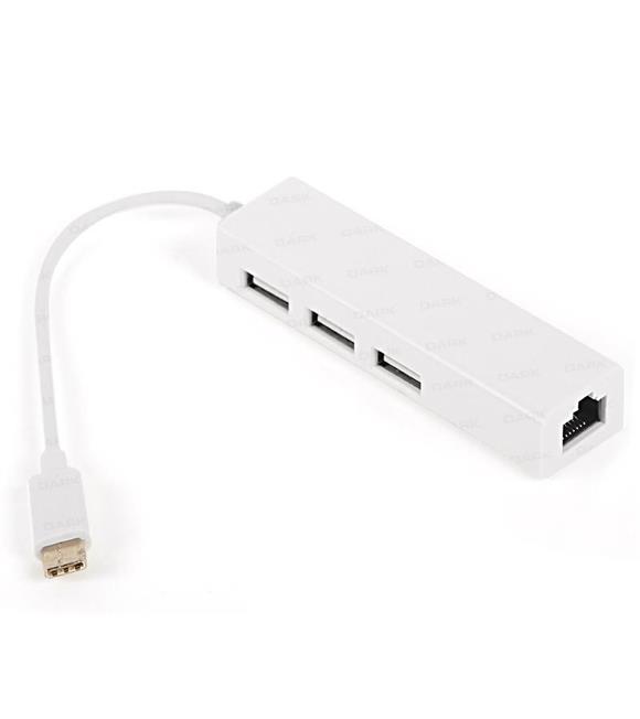 Dark USB3.1 Type-C - 3xUSB2.0 HUB+ 10-100 Ethernet Dönüştürücü